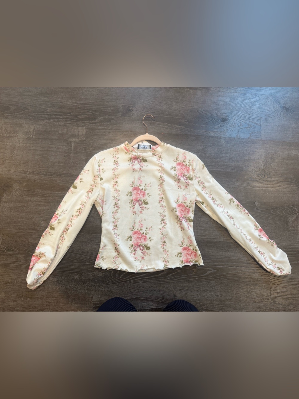 Cider Cream Floral Print Top with Pink Roses